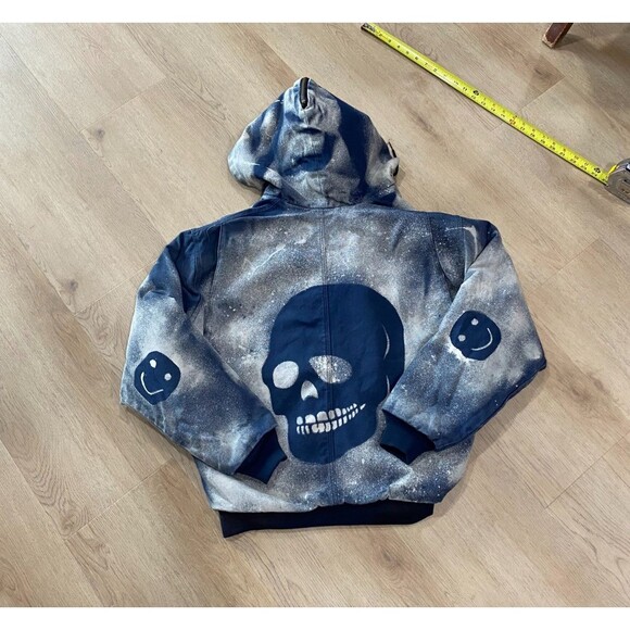 Bercowear Made In USA Zip Up Hoodie Jacket Men's Large Custom Bleack Skull - Picture 8 of 8